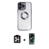 MARSİLYAN™- iPhone 14 Pro Max Kılıf Pusula Form - Şeffaf 360 Full Body Arka Koruyucu + PVD Metal Kamera Lens - TU