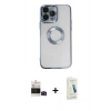 MARSİLYAN™- iPhone 14 Pro Max Kılıf Pusula Form - Şeffaf Pasifik Cam Ekran Koruyucu + Bilvis Titan Kamera Lens - SH