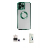 MARSİLYAN™- iPhone 14 Pro Max Kılıf Pusula Form - Şeffaf Pasifik Cam Ekran Koruyucu + Bilvis Titan Kamera Lens - SH