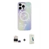 MARSİLYAN™- iPhone 14 Pro Max Kılıf Pusula Form - Şeffaf Pasifik Cam Ekran Koruyucu + Derin Mor Bilvis Titan Kamera Lens