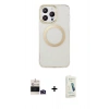 MARSİLYAN™- iPhone 14 Pro Max Kılıf Pusula Form - Şeffaf Pasifik Cam Ekran Koruyucu + Derin Mor Bilvis Titan Kamera Lens