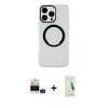 MARSİLYAN™- iPhone 14 Pro Max Kılıf Pusula Form - Şeffaf Pasifik Cam Ekran Koruyucu + Derin Mor Bilvis Titan Kamera Lens