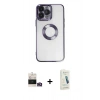 MARSİLYAN™- iPhone 14 Pro Max Kılıf Pusula Form - Şeffaf Pasifik Cam Ekran Koruyucu + Bilvis Titan Kamera Lens - GD