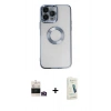 MARSİLYAN™- iPhone 14 Pro Max Kılıf Pusula Form - Şeffaf Pasifik Cam Ekran Koruyucu + Bilvis Titan Kamera Lens - GD