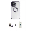 MARSİLYAN™- iPhone 14 Pro Max Kılıf Pusula Form - Şeffaf Pasifik Cam Ekran Koruyucu + Bilvis Titan Kamera Lens - GS