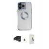MARSİLYAN™- iPhone 14 Pro Max Kılıf Pusula Form - Şeffaf Pasifik Cam Ekran Koruyucu + Raze Metal Kamera Lens - GS