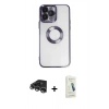 MARSİLYAN™- iPhone 14 Pro Max Kılıf Pusula Form - Şeffaf Pasifik Cam Ekran Koruyucu + Raze Metal Kamera Lens - GS