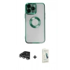 MARSİLYAN™- iPhone 14 Pro Max Kılıf Pusula Form - Şeffaf Pasifik Cam Ekran Koruyucu + Raze Metal Kamera Lens - GS