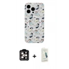 MARSİLYAN™- iPhone 14 Pro Max Kılıf Pusula Form - Şeffaf Pasifik Cam Ekran Koruyucu + PVD Metal Kamera Lens - TU
