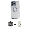 MARSİLYAN™- iPhone 14 Pro Max Kılıf Pusula Form - Şeffaf Pasifik Cam Ekran Koruyucu + PVD Metal Kamera Lens - TU