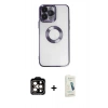 MARSİLYAN™- iPhone 14 Pro Max Kılıf Pusula Form - Şeffaf Pasifik Cam Ekran Koruyucu + PVD Metal Kamera Lens - TU