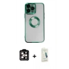 MARSİLYAN™- iPhone 14 Pro Max Kılıf Pusula Form - Şeffaf Pasifik Cam Ekran Koruyucu + PVD Metal Kamera Lens - TU