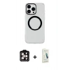 MARSİLYAN™- iPhone 14 Pro Max Kılıf Pusula Form - Şeffaf Pasifik Cam Ekran Koruyucu + PVD Metal Kamera Lens - TU