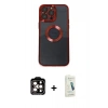 MARSİLYAN™- iPhone 14 Pro Max Kılıf Pusula Form - Şeffaf Pasifik Cam Ekran Koruyucu + PVD Metal Kamera Lens - TU