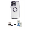 MARSİLYAN™- iPhone 14 Pro Max Kılıf Pusula Form - Şeffaf Royal Nano Ekran Koruyucu + Bilvis Titan Kamera Lens - DNMR