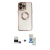 MARSİLYAN™- iPhone 14 Pro Max Kılıf Pusula Form - Şeffaf Royal Nano Ekran Koruyucu + Gümüş Bilvis Titan Kamera Lens