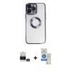 MARSİLYAN™- iPhone 14 Pro Max Kılıf Pusula Form - Şeffaf Royal Nano Ekran Koruyucu + Gümüş Bilvis Titan Kamera Lens