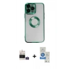MARSİLYAN™- iPhone 14 Pro Max Kılıf Pusula Form - Şeffaf Royal Nano Ekran Koruyucu + Gümüş Bilvis Titan Kamera Lens