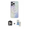 MARSİLYAN™- iPhone 14 Pro Max Kılıf Pusula Form - Şeffaf Royal Nano Ekran Koruyucu + PVD Metal Kamera Lens - TU