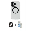 MARSİLYAN™- iPhone 14 Pro Max Kılıf Pusula Form - Şeffaf Royal Nano Ekran Koruyucu + PVD Metal Kamera Lens - TU