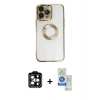 MARSİLYAN™- iPhone 14 Pro Max Kılıf Pusula Form - Şeffaf Royal Nano Ekran Koruyucu + PVD Metal Kamera Lens - TU