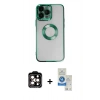 MARSİLYAN™- iPhone 14 Pro Max Kılıf Pusula Form - Şeffaf Royal Nano Ekran Koruyucu + PVD Metal Kamera Lens - TU