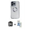 MARSİLYAN™- iPhone 14 Pro Max Kılıf Pusula Form - Şeffaf Royal Nano Ekran Koruyucu + PVD Metal Kamera Lens - TU