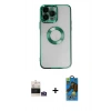 MARSİLYAN™- iPhone 14 Pro Max Kılıf Pusula Form - Siyah 18D Cam Ekran Koruyucu + Bilvis Titan Kamera Lens - GS