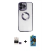 MARSİLYAN™- iPhone 14 Pro Max Kılıf Pusula Form - Siyah 18D Cam Ekran Koruyucu + Bilvis Titan Kamera Lens - GS