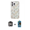MARSİLYAN™- iPhone 14 Pro Max Kılıf Pusula Form - Siyah 18D Cam Ekran Koruyucu + PVD Metal Kamera Lens - TU