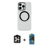 MARSİLYAN™- iPhone 14 Pro Max Kılıf Pusula Form - Siyah 18D Cam Ekran Koruyucu + PVD Metal Kamera Lens - TU