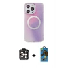 MARSİLYAN™- iPhone 14 Pro Max Kılıf Pusula Form - Siyah 18D Cam Ekran Koruyucu + PVD Metal Kamera Lens - TU