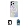 MARSİLYAN™- iPhone 14 Pro Max Kılıf Pusula Form - Siyah 18D Cam Ekran Koruyucu + PVD Metal Kamera Lens - TU