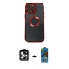 MARSİLYAN™- iPhone 14 Pro Max Kılıf Pusula Form - Siyah 18D Cam Ekran Koruyucu + Turuncu PVD Metal Kamera Lens