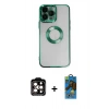 MARSİLYAN™- iPhone 14 Pro Max Kılıf Pusula Form - Siyah 18D Cam Ekran Koruyucu + Turuncu PVD Metal Kamera Lens