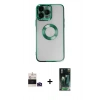 MARSİLYAN™- iPhone 14 Pro Max Kılıf Pusula Form - Siyah 360 Mat Full Body Arka Koruyucu + Bilvis Titan Kamera Lens - DNMR