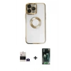 MARSİLYAN™- iPhone 14 Pro Max Kılıf Pusula Form - Siyah 360 Mat Full Body Arka Koruyucu + Bilvis Titan Kamera Lens - DNMR