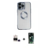 MARSİLYAN™- iPhone 14 Pro Max Kılıf Pusula Form - Siyah 360 Mat Full Body Arka Koruyucu + Bilvis Titan Kamera Lens - DNMR