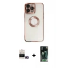 MARSİLYAN™- iPhone 14 Pro Max Kılıf Pusula Form - Siyah 360 Mat Full Body Arka Koruyucu + Gold Bilvis Titan Kamera Lens