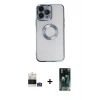 MARSİLYAN™- iPhone 14 Pro Max Kılıf Pusula Form - Siyah 360 Mat Full Body Arka Koruyucu + Bilvis Titan Kamera Lens - GS