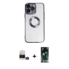 MARSİLYAN™- iPhone 14 Pro Max Kılıf Pusula Form - Siyah 360 Mat Full Body Arka Koruyucu + Bilvis Titan Kamera Lens - GS