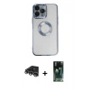 MARSİLYAN™- iPhone 14 Pro Max Kılıf Pusula Form - Siyah 360 Mat Full Body Arka Koruyucu + Raze Metal Kamera Lens - GS