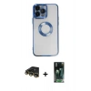 MARSİLYAN™- iPhone 14 Pro Max Kılıf Pusula Form - Siyah 360 Mat Full Body Arka Koruyucu + Raze Metal Kamera Lens - GD