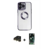 MARSİLYAN™- iPhone 14 Pro Max Kılıf Pusula Form - Siyah 360 Mat Full Body Arka Koruyucu + Raze Metal Kamera Lens - GD