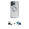 MARSİLYAN™- iPhone 14 Pro Max Kılıf Pusula Form - Siyah 3D Antistatik Cam Ekran Koruyucu + Bilvis Titan Kamera Lens - GD
