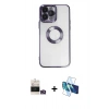 MARSİLYAN™- iPhone 14 Pro Max Kılıf Pusula Form - Siyah 3D Antistatik Cam Ekran Koruyucu + Bilvis Titan Kamera Lens - GD
