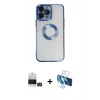 MARSİLYAN™- iPhone 14 Pro Max Kılıf Pusula Form - Siyah 3D Antistatik Cam Ekran Koruyucu + Bilvis Titan Kamera Lens - GD