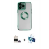 MARSİLYAN™- iPhone 14 Pro Max Kılıf Pusula Form - Siyah 3D Antistatik Cam Ekran Koruyucu + Bilvis Titan Kamera Lens - GD