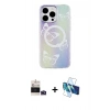 MARSİLYAN™- iPhone 14 Pro Max Kılıf Pusula Form - Siyah 3D Antistatik Cam Ekran Koruyucu + Bilvis Titan Kamera Lens - DNMR