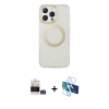 MARSİLYAN™- iPhone 14 Pro Max Kılıf Pusula Form - Siyah 3D Antistatik Cam Ekran Koruyucu + Bilvis Titan Kamera Lens - GS